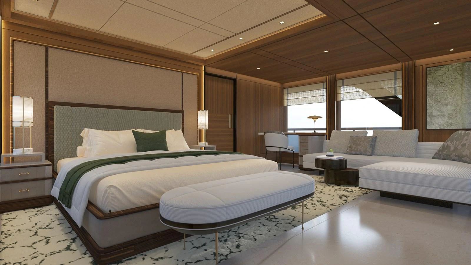 a large bed in a room aboard BERING 165 EXPLORER YACHT Yacht for Sale