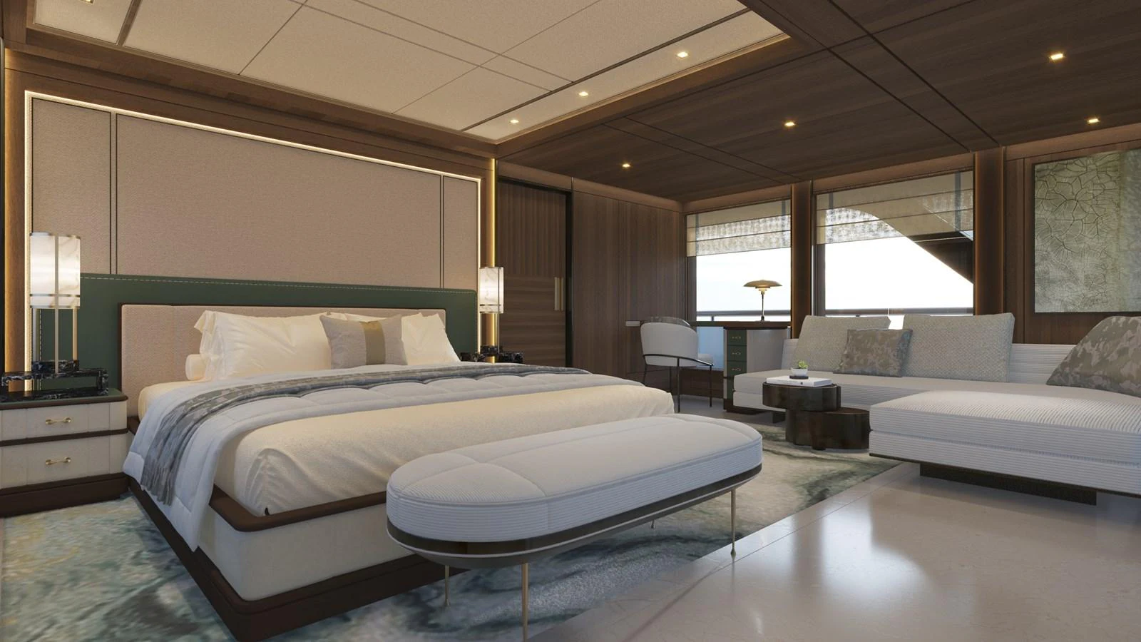 a large bed in a room aboard BERING 165 EXPLORER YACHT Yacht for Sale