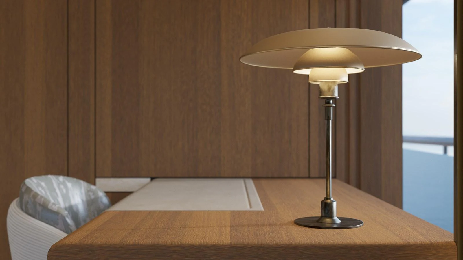 a lamp on a table aboard BERING 165 EXPLORER YACHT Yacht for Sale