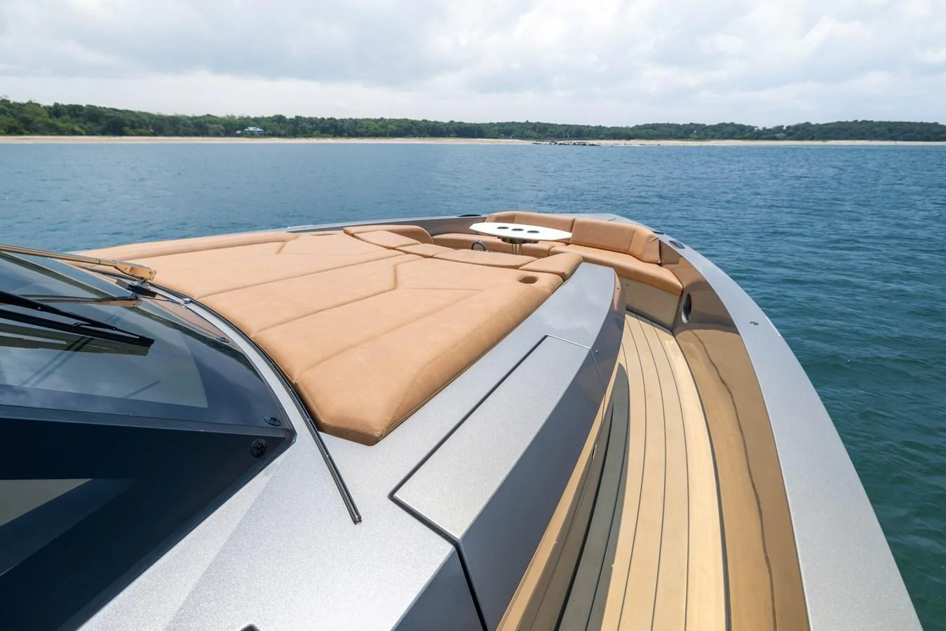 The yacht's foredeck features a spacious sunpad and sleek design, perfect for relaxation. aboard GRIT Yacht for Sale