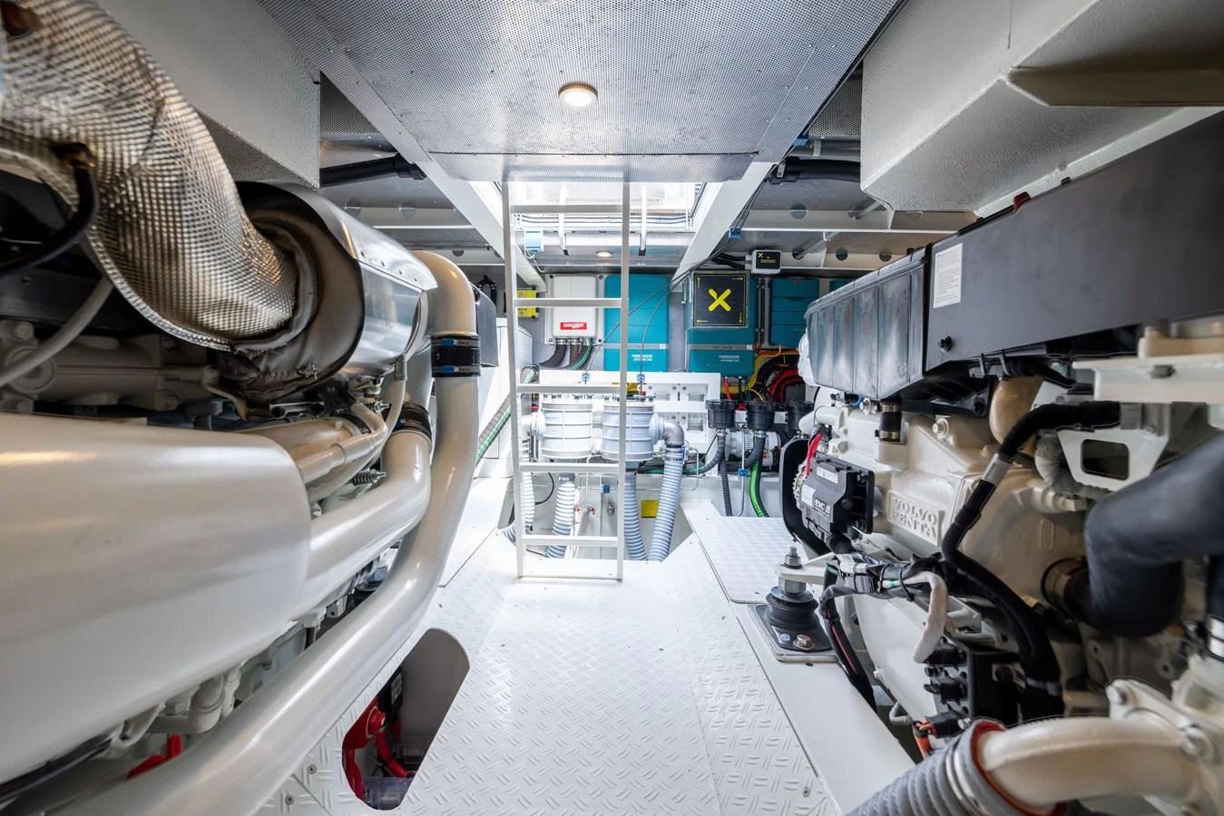 The engine room showcases the yacht's powerful and meticulously maintained machinery. aboard GRIT Yacht for Sale