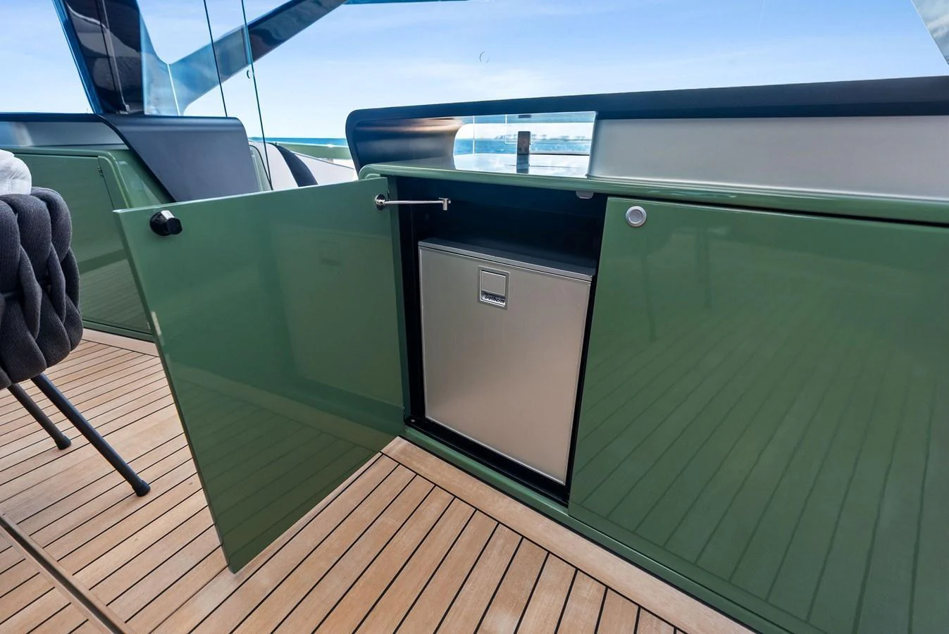 A sleek storage compartment on the yacht with a modern design. aboard ANOTHER WORLD Yacht for Sale