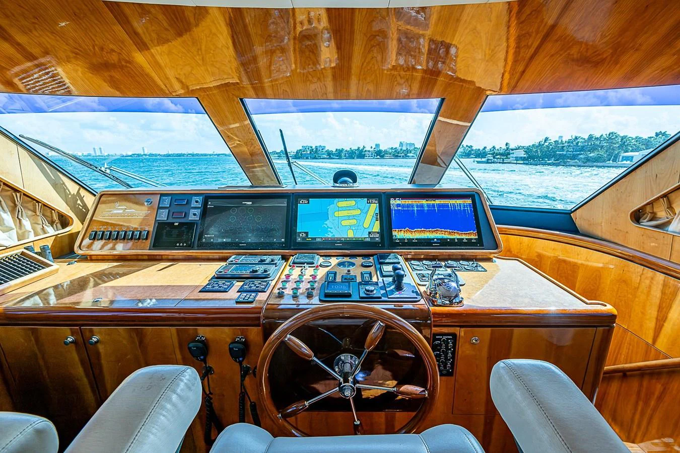 inside of a vehicle with monitors and instruments aboard THE USUAL Yacht for Sale