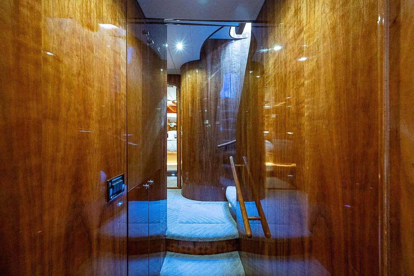a wood room with wood walls aboard THE USUAL Yacht for Sale