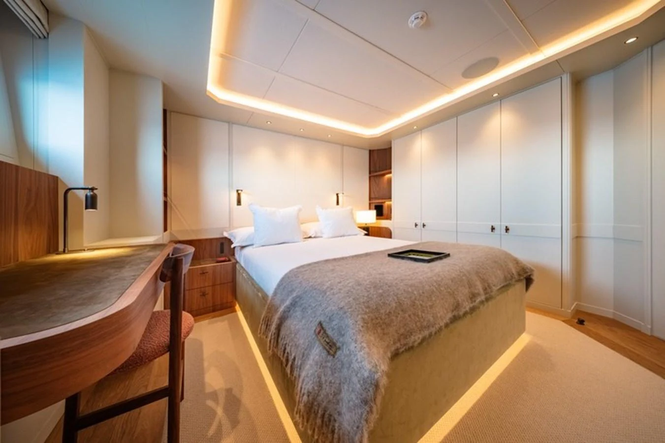 a room with two beds aboard COCOON Yacht for Sale