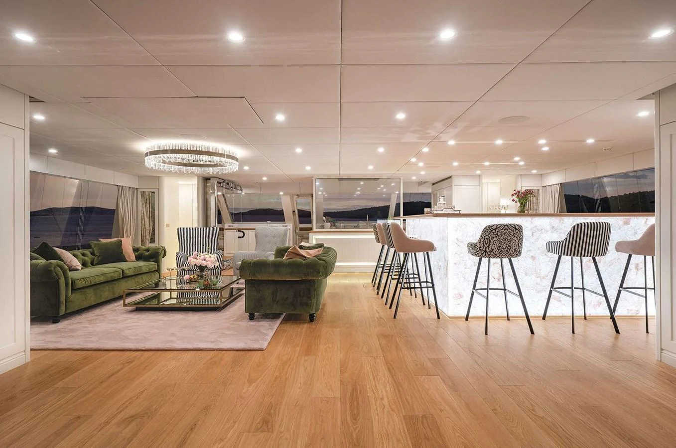 The spacious salon features elegant seating and a stylish bar area, perfect for entertaining. aboard 100 SUNREEF POWER NEXT Yacht for Sale