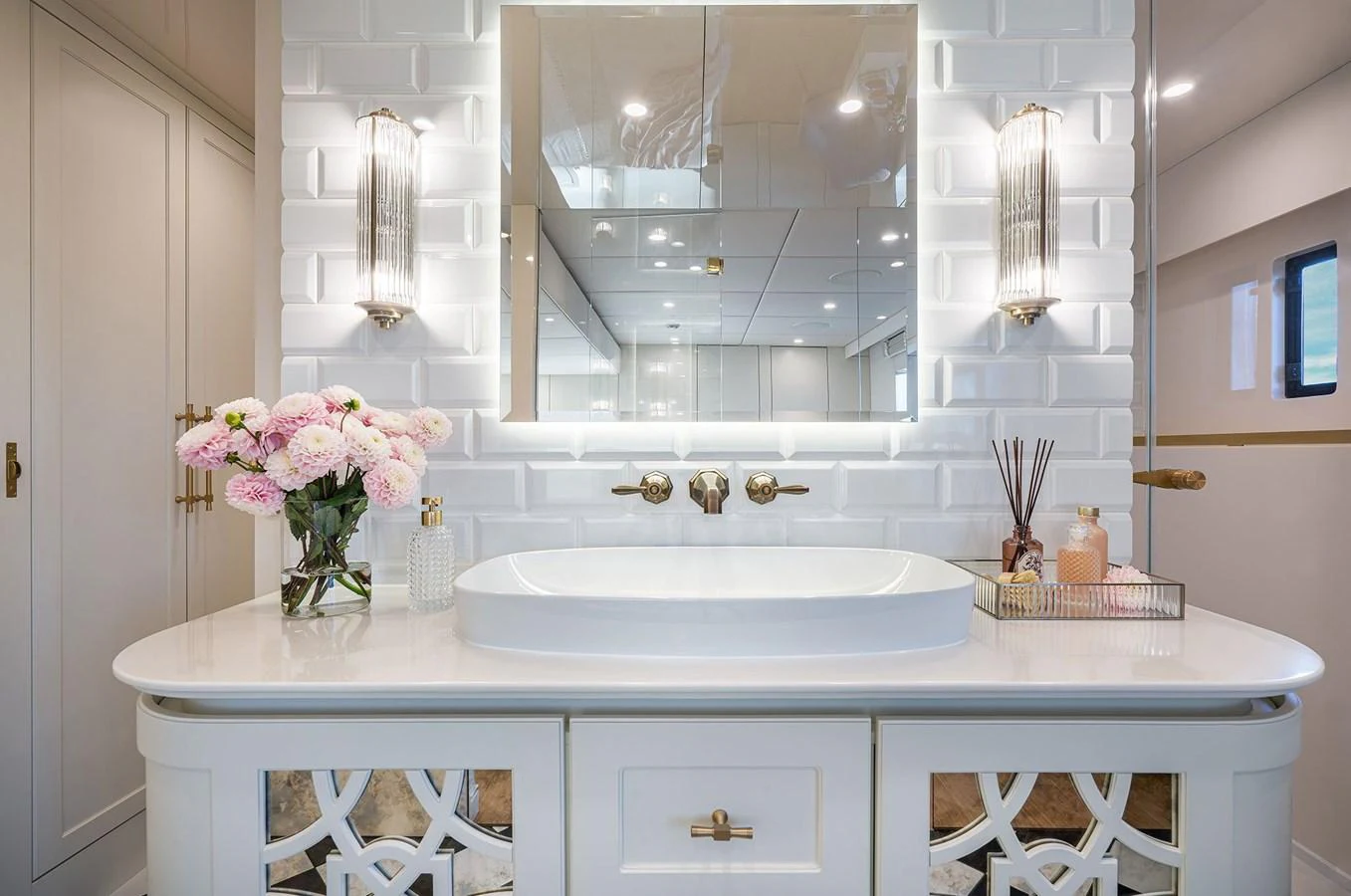 The yacht's bathroom features elegant fixtures and a sophisticated design. aboard 100 SUNREEF POWER NEXT Yacht for Sale