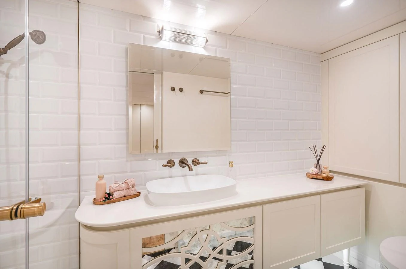 This elegant yacht bathroom features a modern sink and stylish decor. aboard 100 SUNREEF POWER NEXT Yacht for Sale