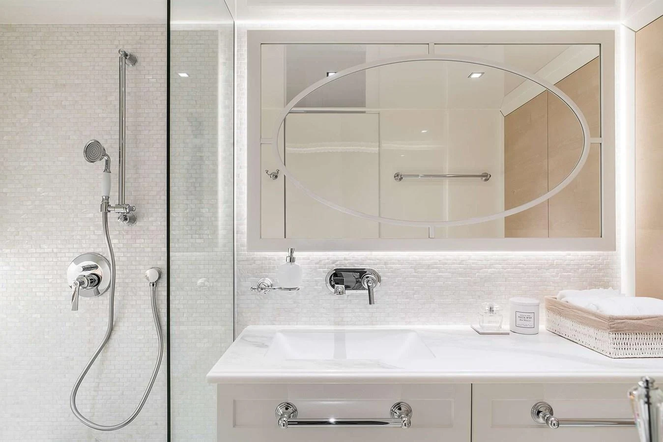 The yacht's bathroom features a sleek, modern design with high-end fixtures and a spacious shower area. aboard SUNREEF 80 NEXT Yacht for Sale