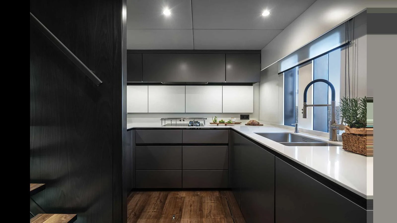 A modern galley with sleek cabinetry and ample counter space. aboard 70 SUNREEF POWER NEXT Yacht for Sale