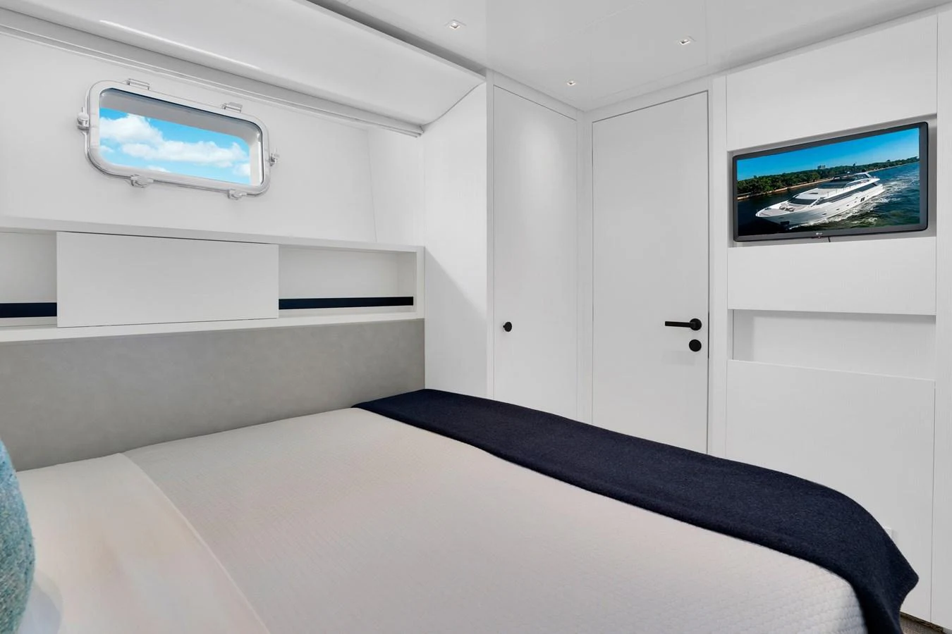 a person lying on a bed aboard SWEET VIRGINIA Yacht for Sale