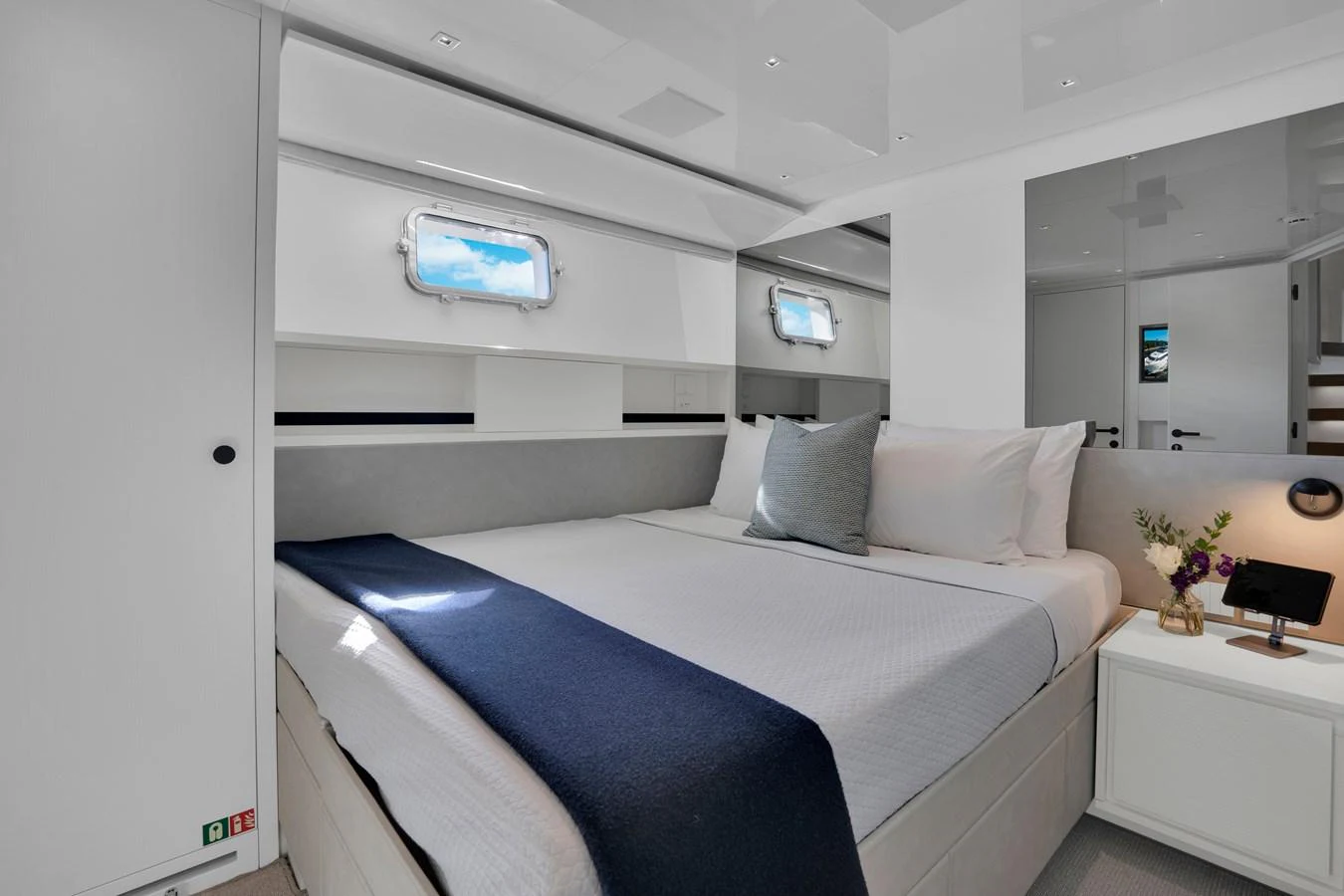 a bed in a room aboard SWEET VIRGINIA Yacht for Sale