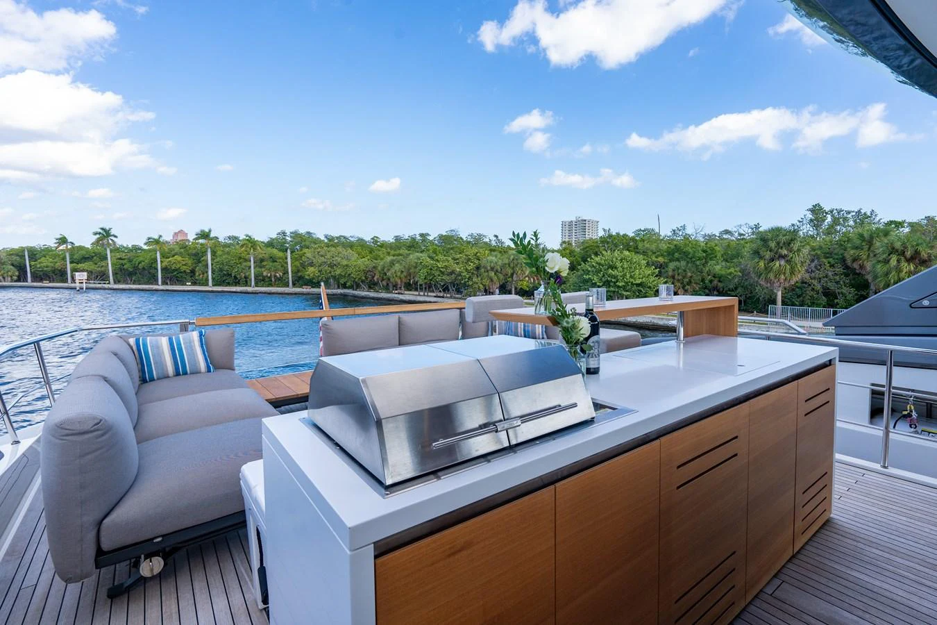 a deck with a sink and a couch and a pool aboard SWEET VIRGINIA Yacht for Sale