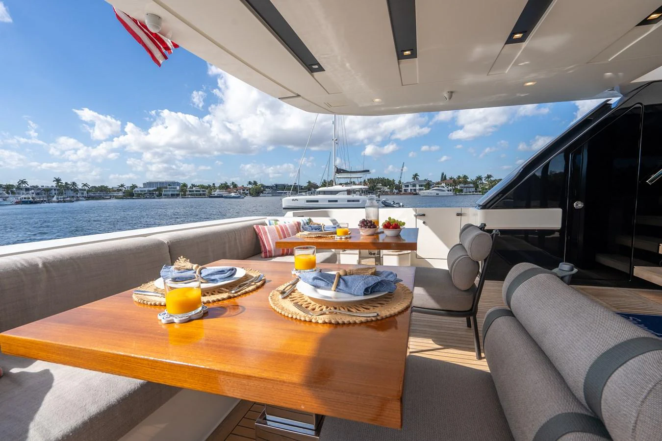 a table with food on it aboard SWEET VIRGINIA Yacht for Sale