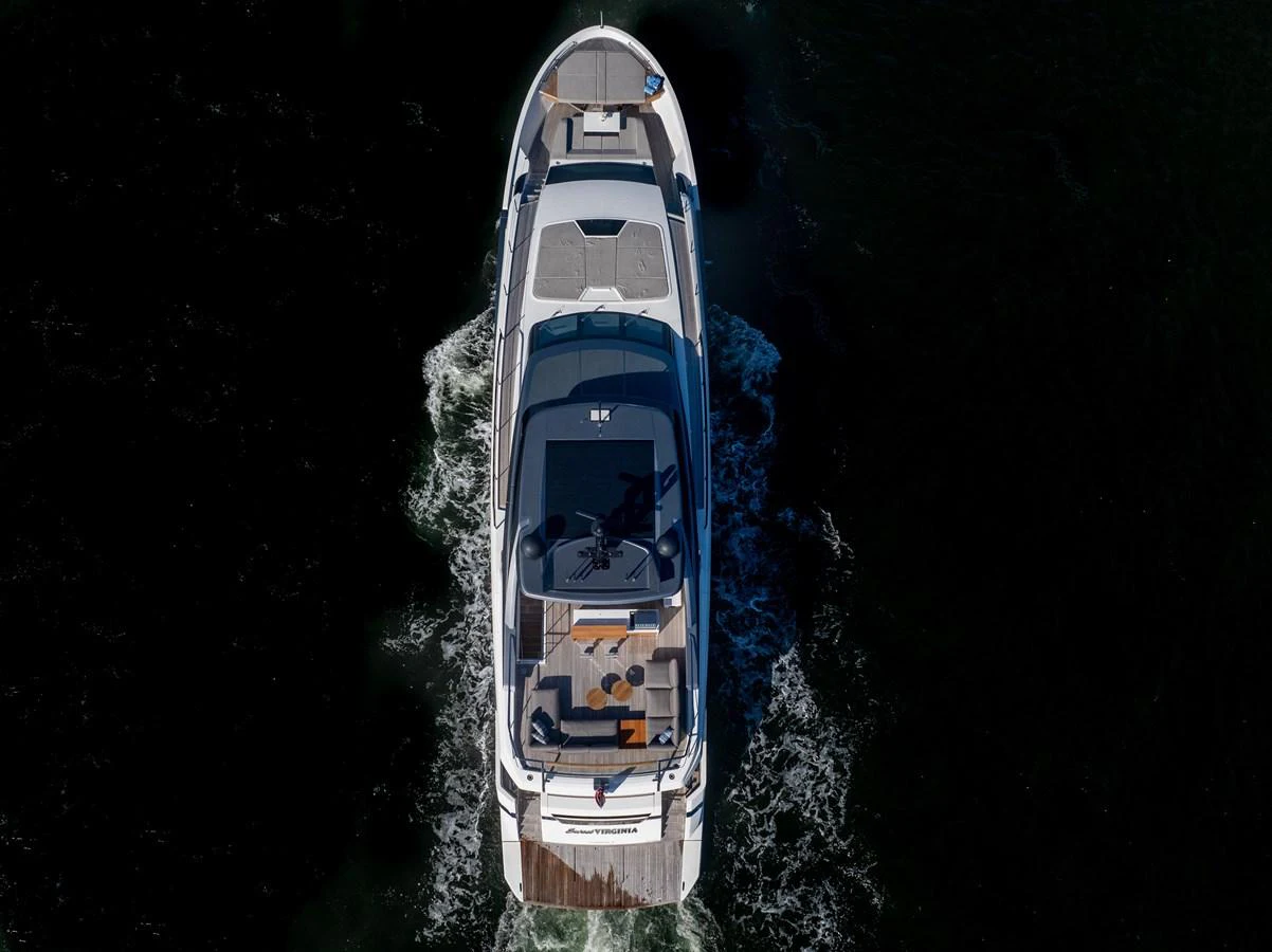 a white and blue boat aboard SWEET VIRGINIA Yacht for Sale