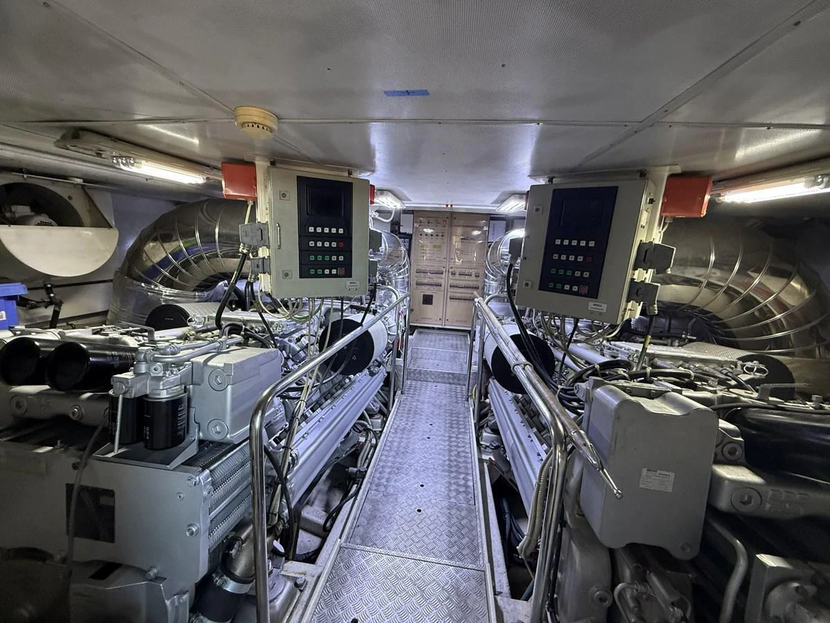 The engine room showcases the yacht's powerful machinery and advanced systems. aboard SIKOY Yacht for Sale