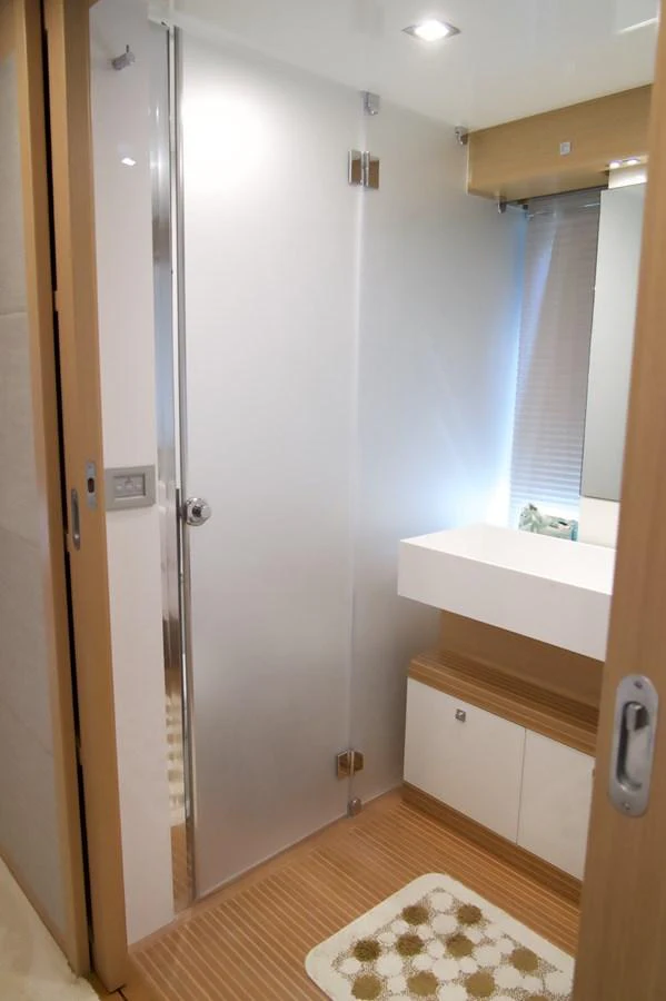 a bathroom with a shower unit aboard ANTONINA Yacht for Sale