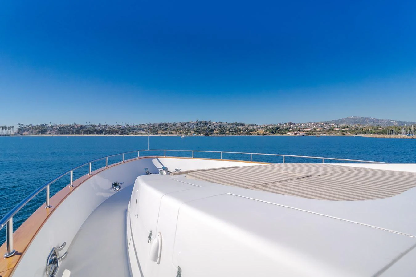 The yacht's foredeck offers a spacious area with stunning views of the surrounding waters and coastline. aboard MONEY CAT Yacht for Sale