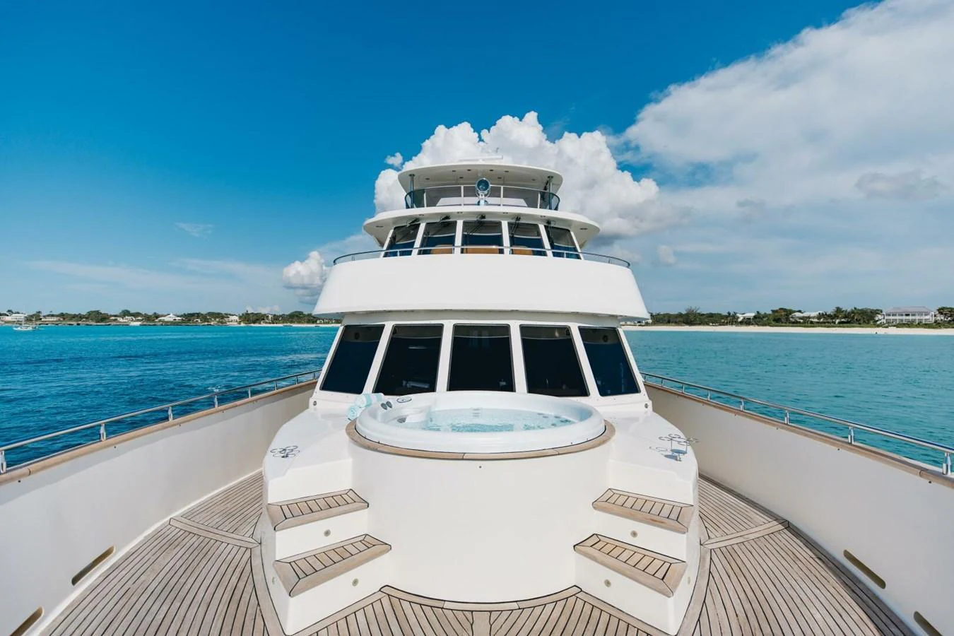 The yacht's bow features a luxurious jacuzzi with a stunning view of the open sea. aboard AURELIA Yacht for Sale