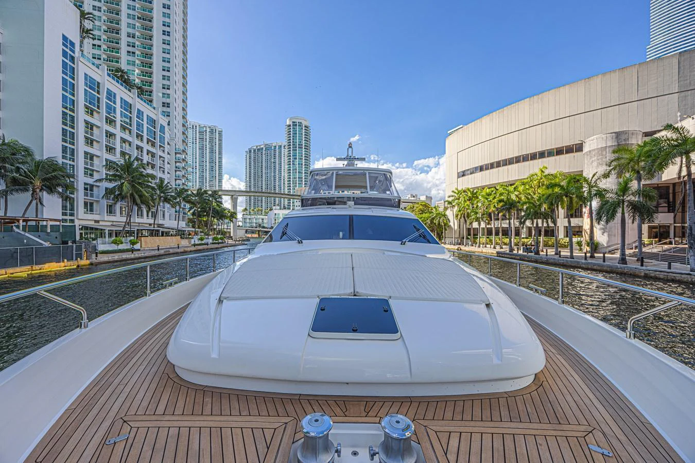 The yacht's foredeck offers a spacious and inviting area with a sleek design, perfect for relaxation and enjoying the view. aboard NORAL Yacht for Sale