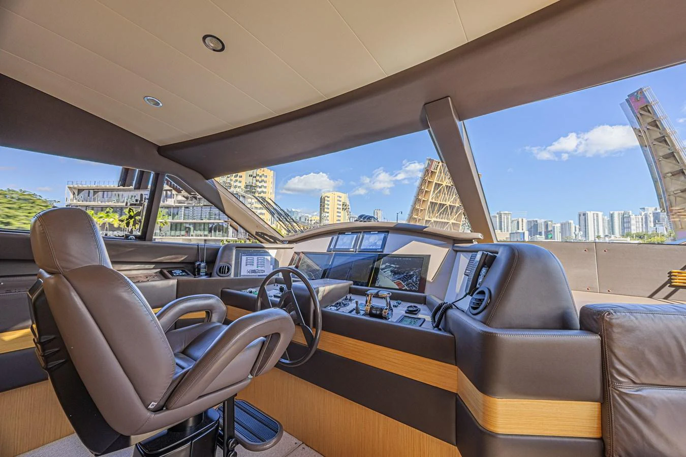 The helm station offers a sophisticated and modern control area with panoramic views. aboard NORAL Yacht for Sale