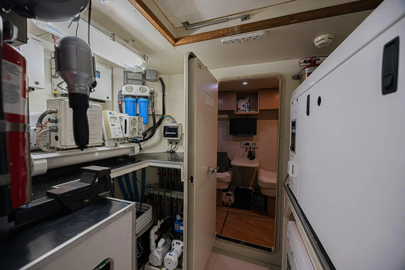 The yacht's engine room is equipped with advanced machinery and systems, ensuring optimal performance and safety. aboard NORAL Yacht for Sale