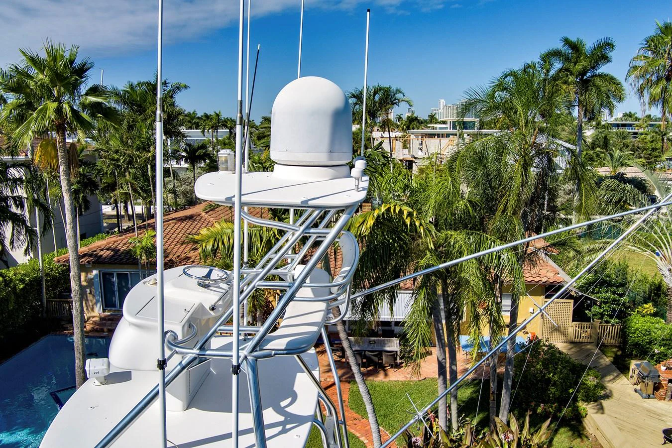 a white satellite dish on a white surface aboard VKY74038A808 Yacht for Sale