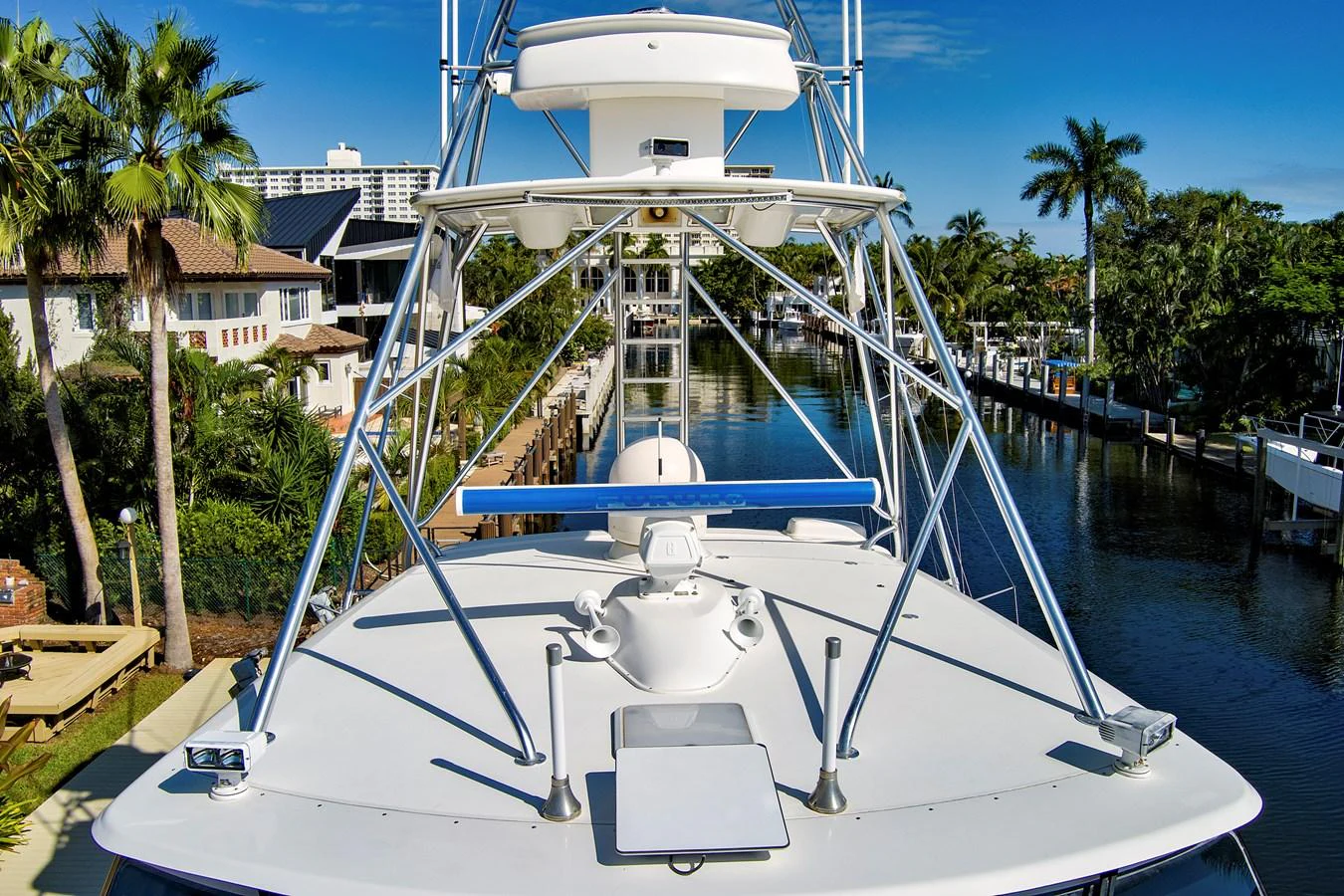 a white boat in a dock aboard VKY74038A808 Yacht for Sale