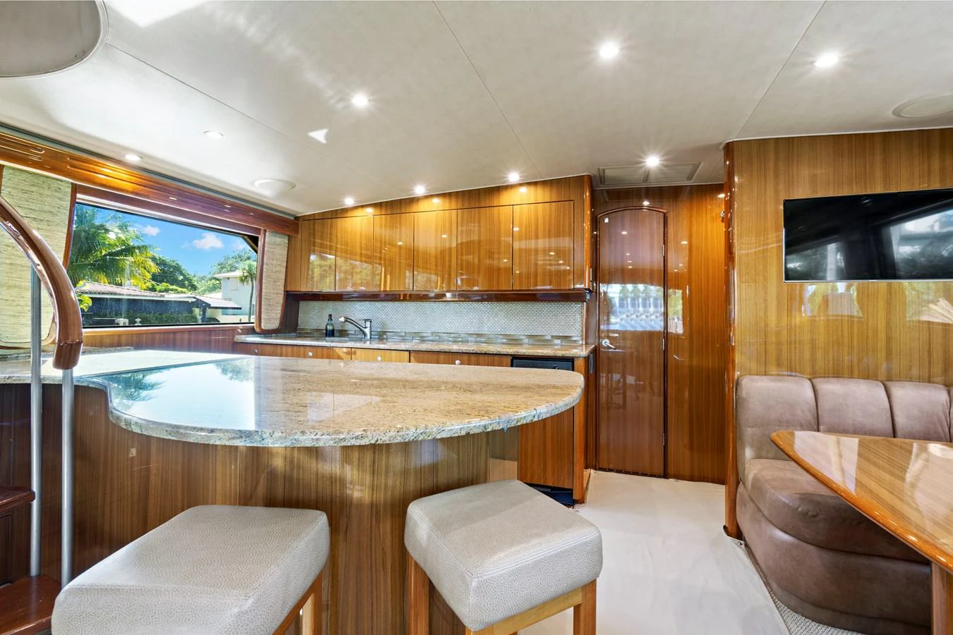 a kitchen with a large island aboard VKY74038A808 Yacht for Sale