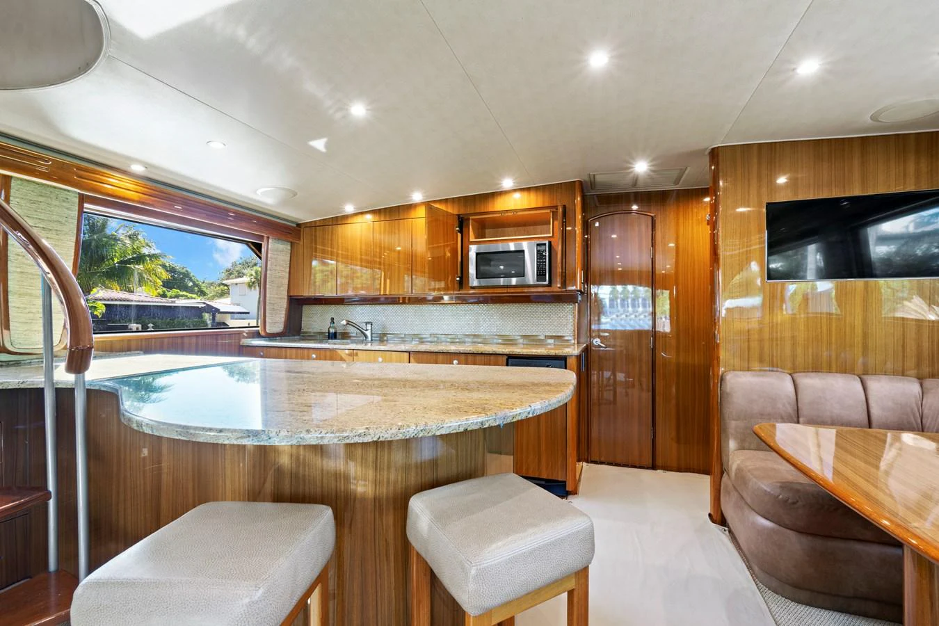 a kitchen with a large island aboard VKY74038A808 Yacht for Sale