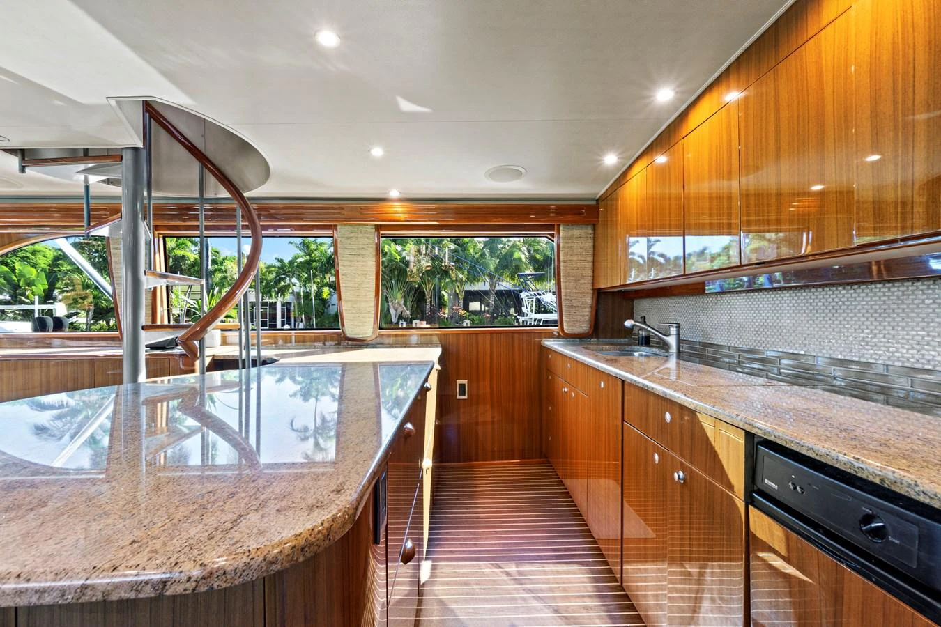 a kitchen with a large island aboard VKY74038A808 Yacht for Sale