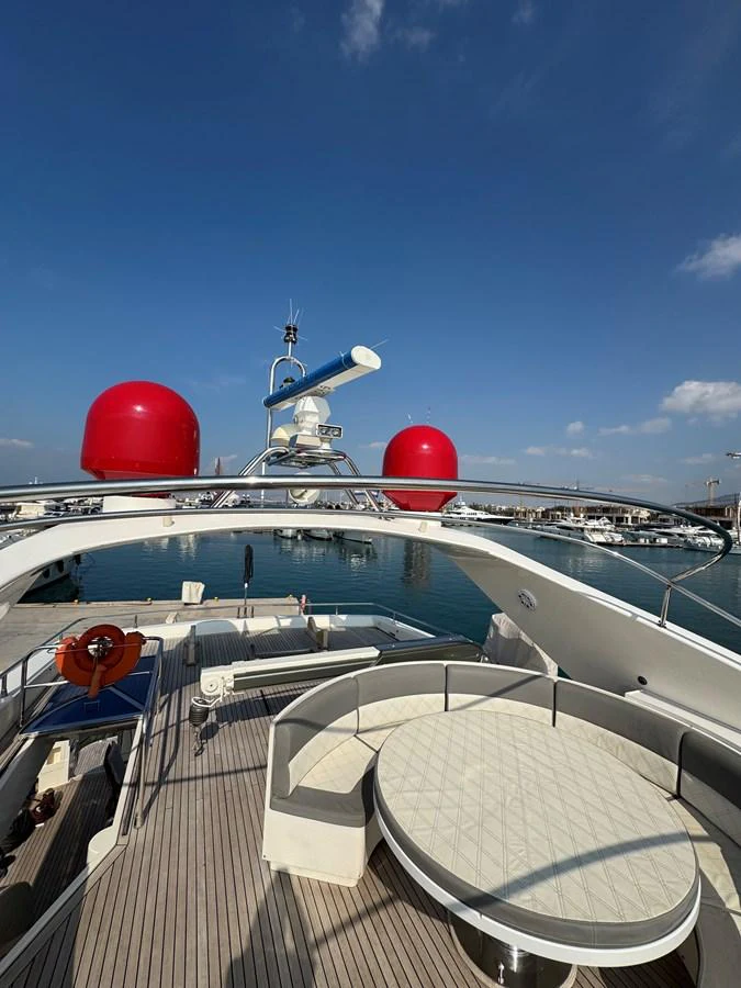 a boat with a red ball on the deck aboard ALBATOR 2 Yacht for Sale
