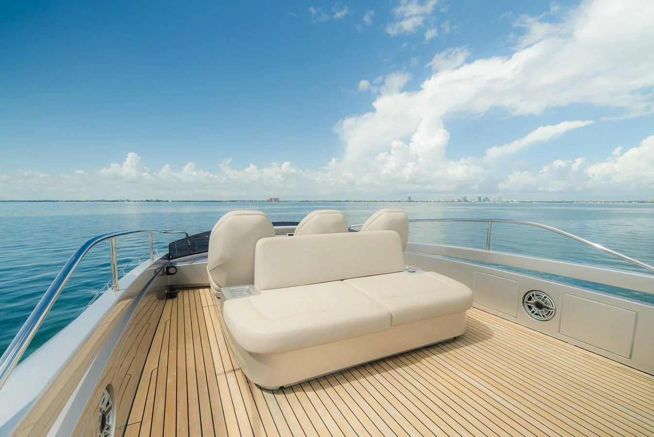 The foredeck features a luxurious sunpad with stunning ocean views. aboard NOVA Yacht for Sale