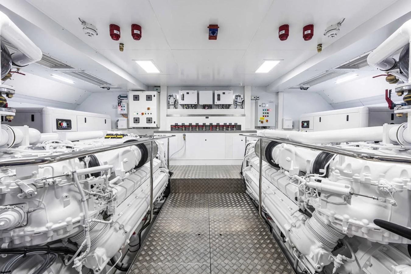 The yacht's engine room is meticulously organized and equipped with advanced machinery. aboard CUSTOM LINE SAETTA 128/02 Yacht for Sale
