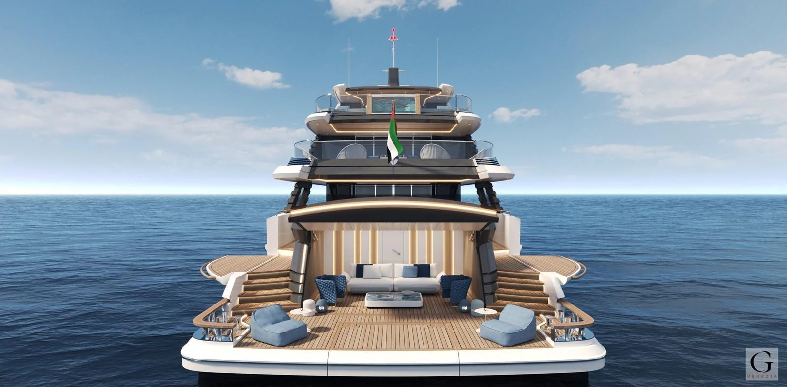 The yacht's aft deck features luxurious seating areas with stunning ocean views. aboard MAJESTY 145 Yacht for Sale