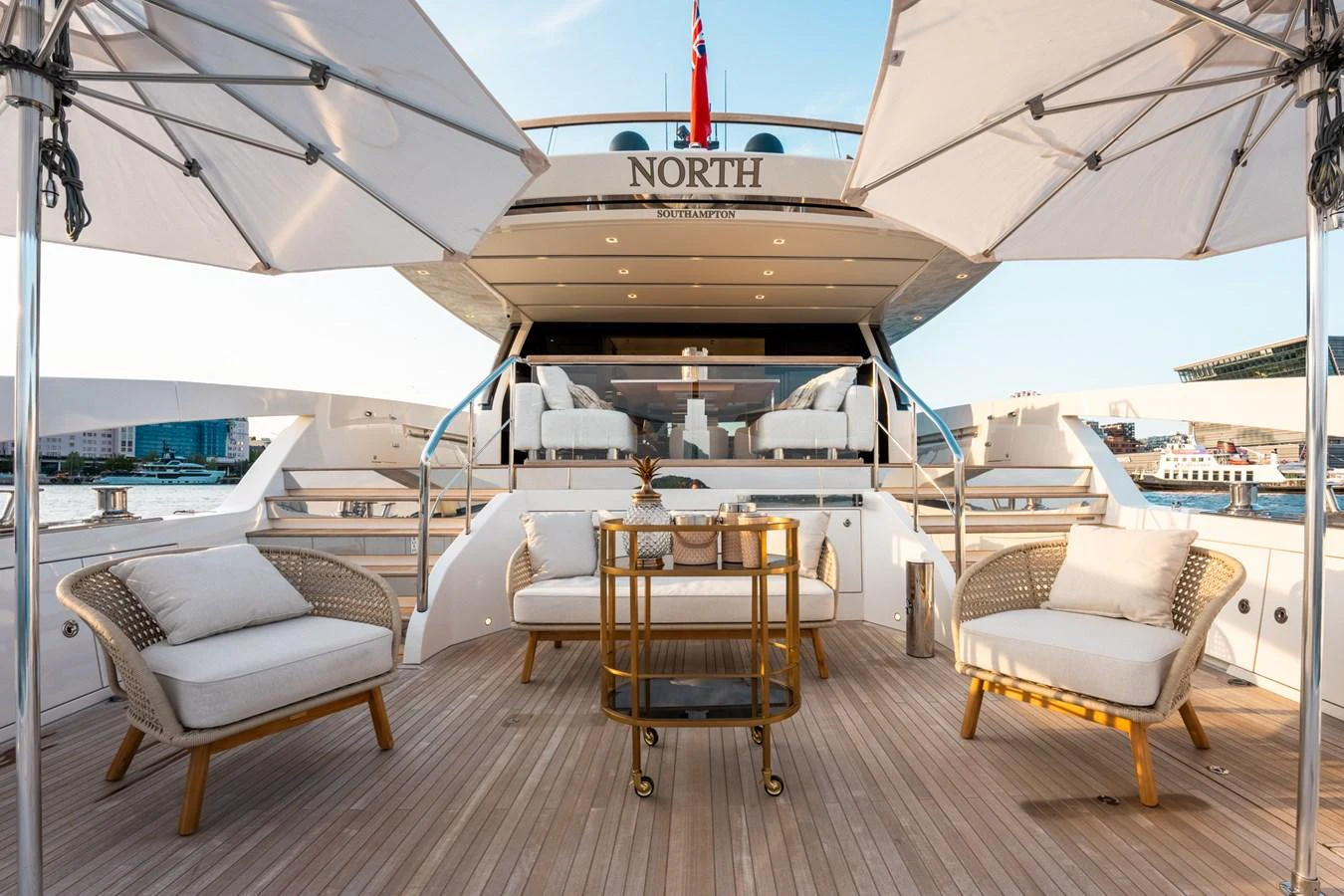 a boat on a deck aboard NORTH Yacht for Sale
