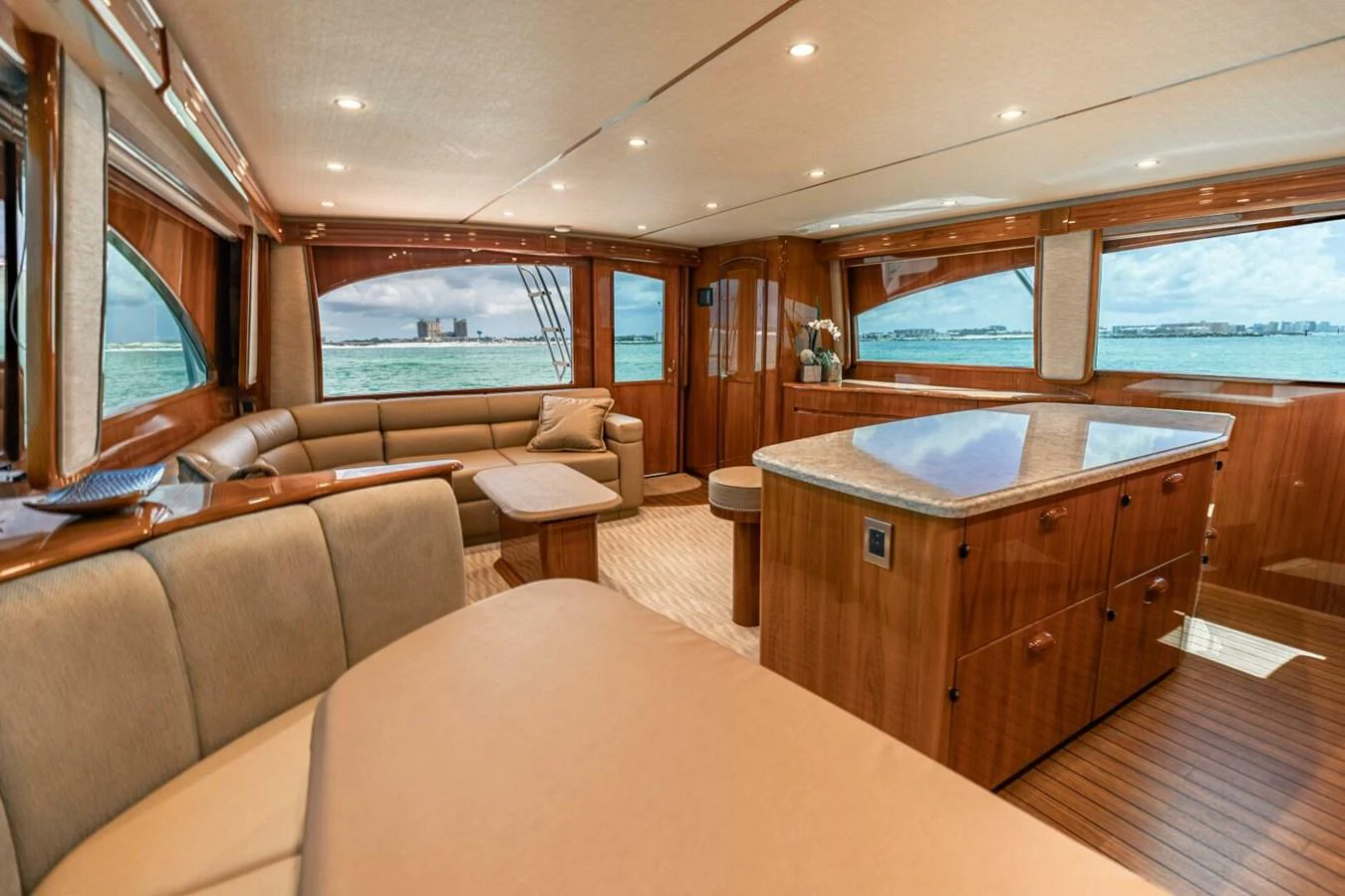 a large living room with a large window aboard MISS VIRGINIA Yacht for Sale