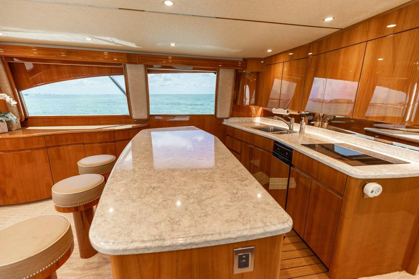 a large kitchen with a large countertop aboard MISS VIRGINIA Yacht for Sale