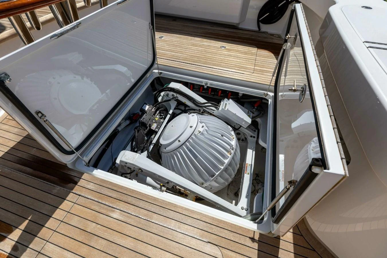 a car with its hood open aboard MISS VIRGINIA Yacht for Sale