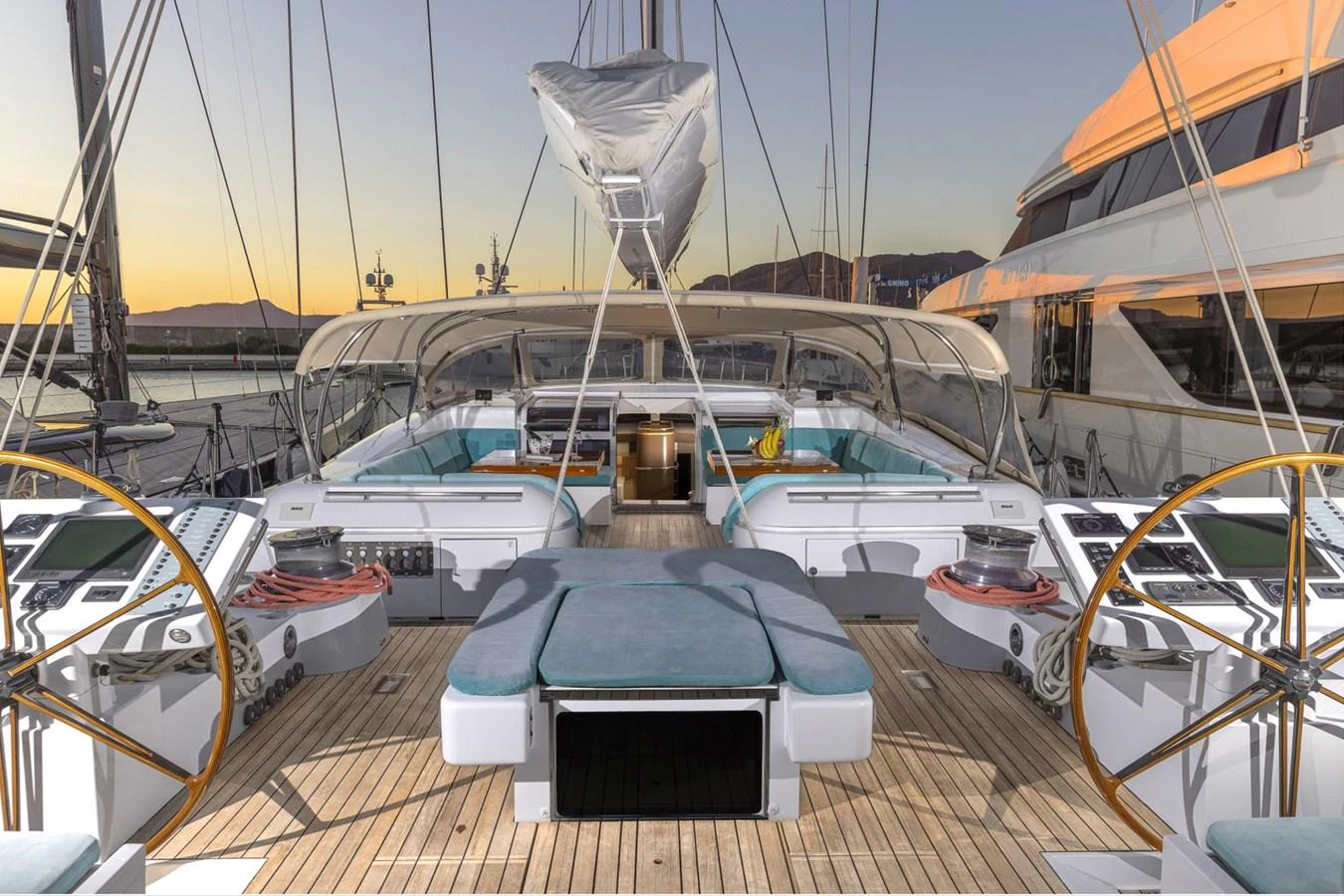 a boat dock with boats aboard CAPRICORNO Yacht for Sale