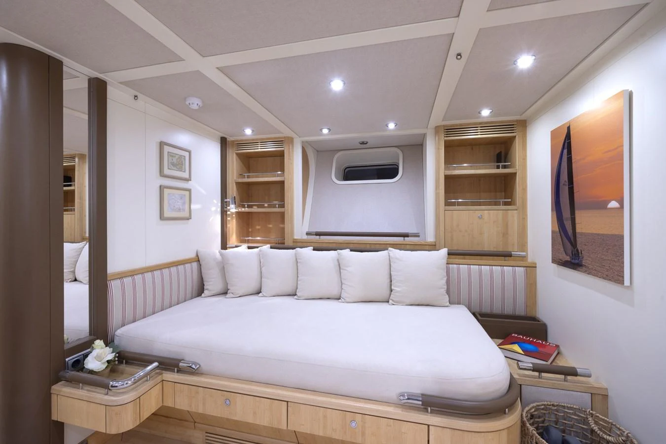 a bed in a room aboard CAPRICORNO Yacht for Sale