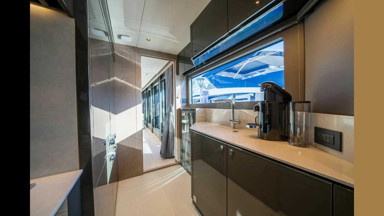a bathroom with a large mirror aboard 100 YACHT Yacht for Sale