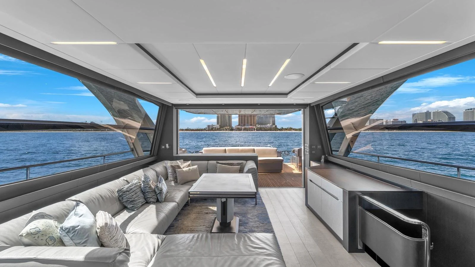 a boat with a large body of water in the background aboard ALEXANDRA Yacht for Sale