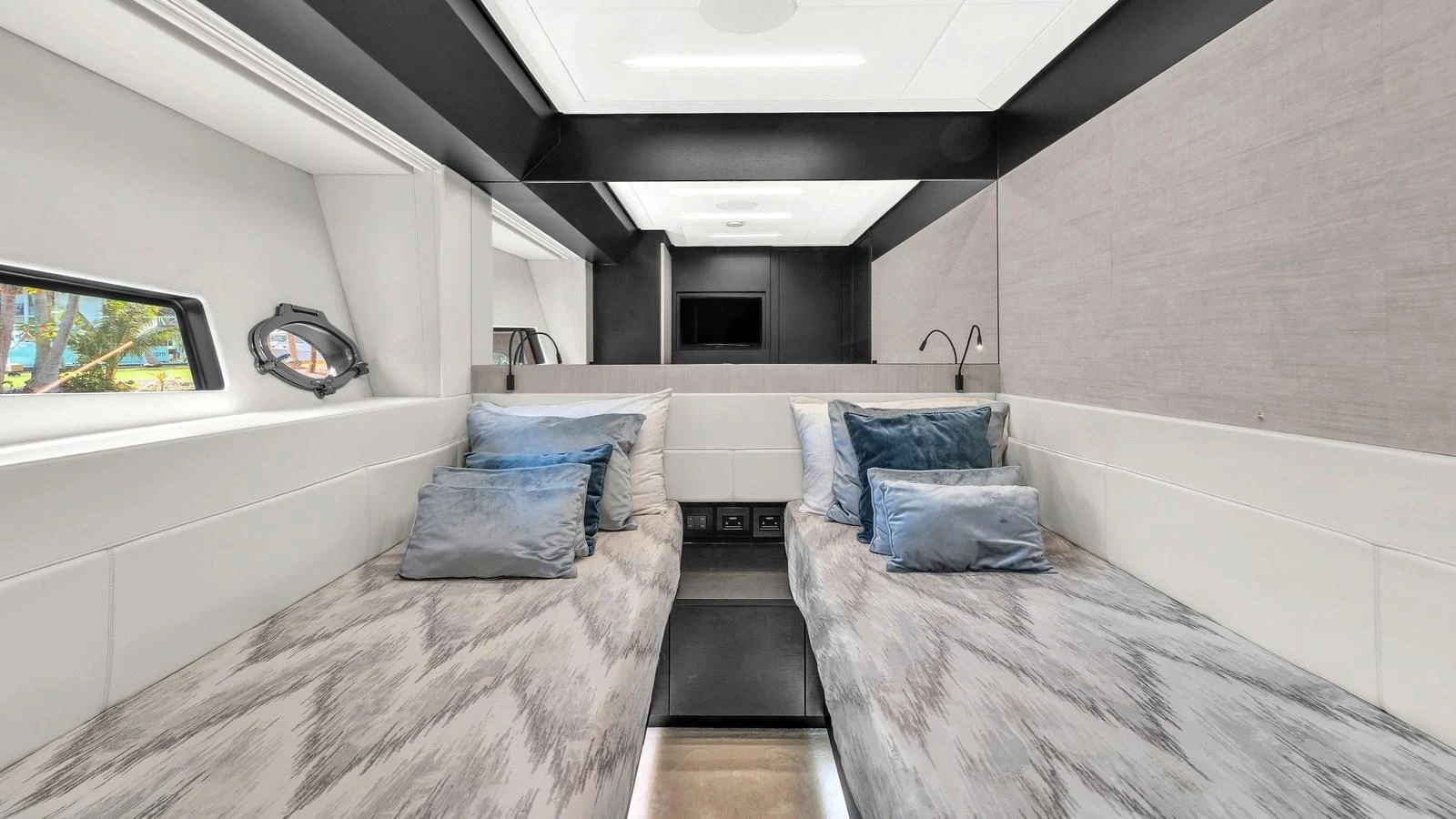 a room with two beds aboard ALEXANDRA Yacht for Sale