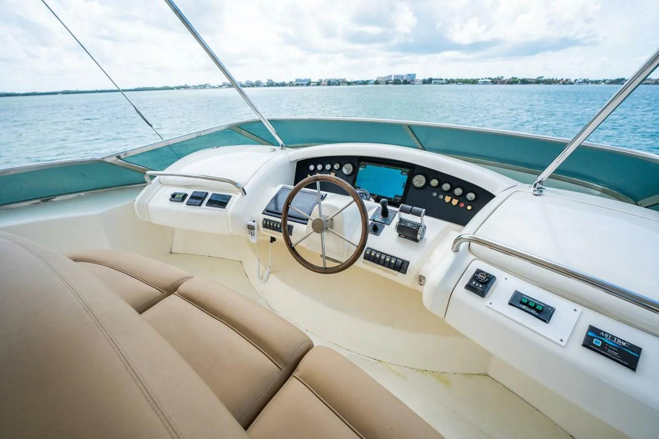 a boat with a steering wheel aboard AZURE Yacht for Sale