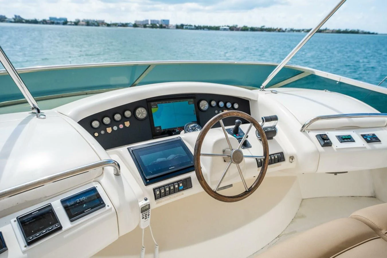 the dashboard of a boat aboard AZURE Yacht for Sale