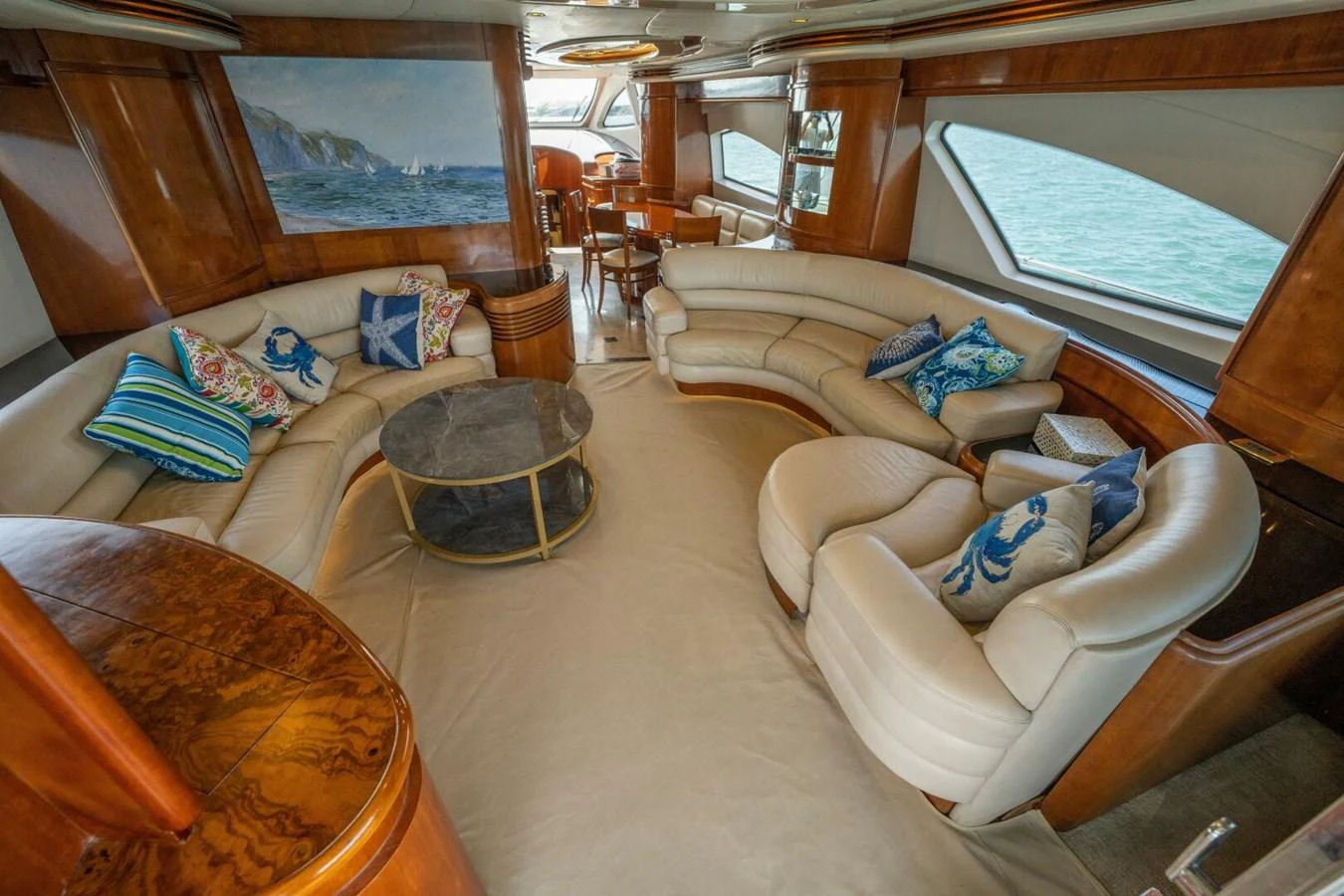 a living room with a large window aboard AZURE Yacht for Sale