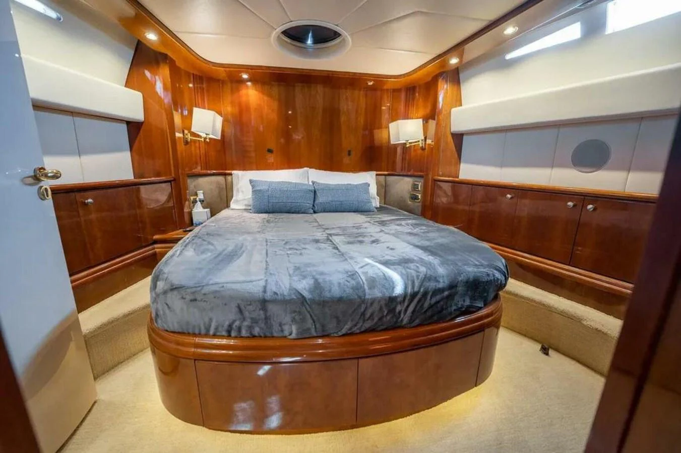 a bed in a room aboard AZURE Yacht for Sale