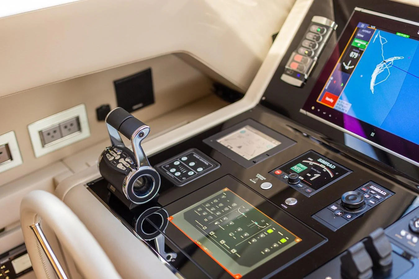 The helm features advanced navigation and control systems for precise yacht management. aboard AKULA Yacht for Sale