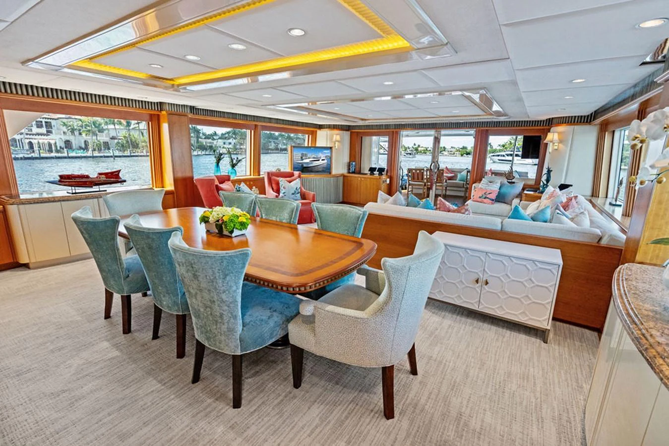 a room with a table and chairs aboard PICOSA LADY Yacht for Sale